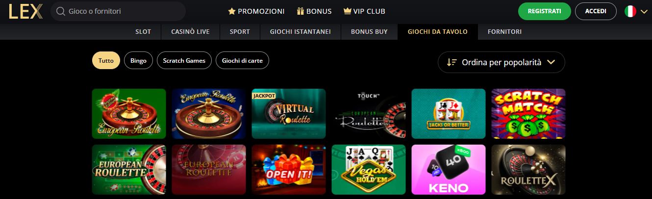 Scegli tra roulette e giochi da tavolo disponibili