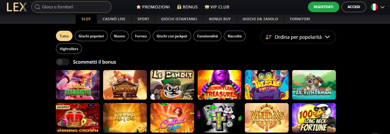 Gioca alle slot più popolari su Lex Casino